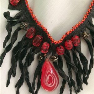 Button leather necklace
